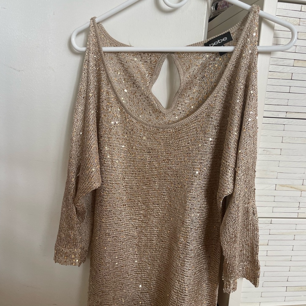Gorgeous Bebe Cold Shoulder Top with Sequins